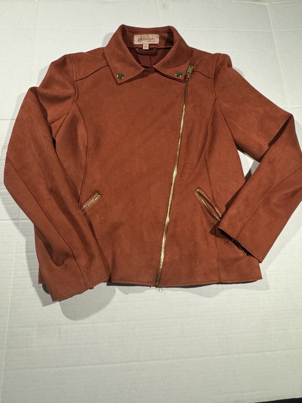 Philosophy Republic Clothing Women's XS Brown Biker Moto Jacket Zip Collared